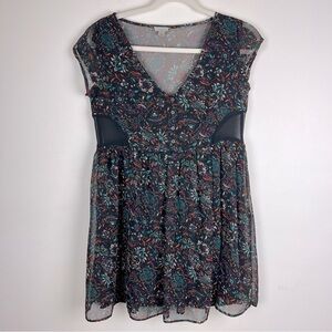 Ecote | Y2K Vibes Babydoll Floral Sheer Zoey Button Front Mini Dress  | XS